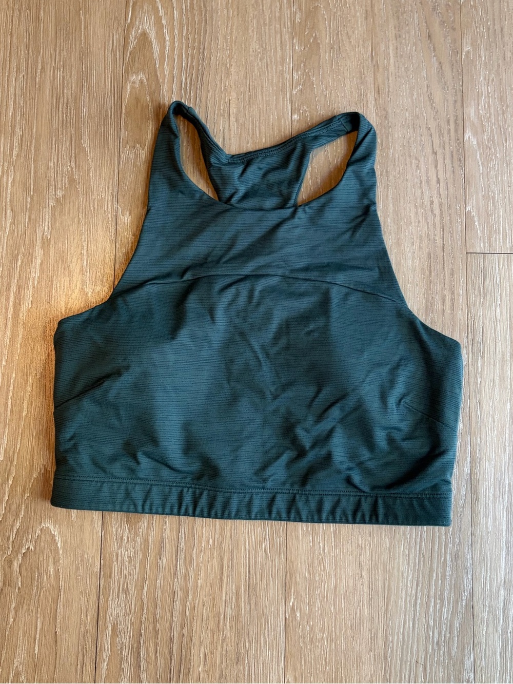 Outdoor Voices High-Neck Racerback Sports Bra Top in Deep Green
